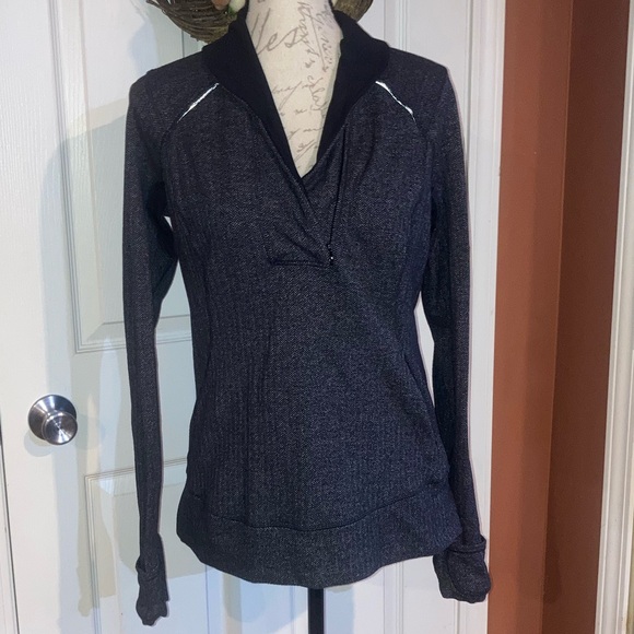 Lululemon Think Fast Pullover Longsleeve Grey Herringbone Athleticwear Top sz 10 - Picture 5 of 10